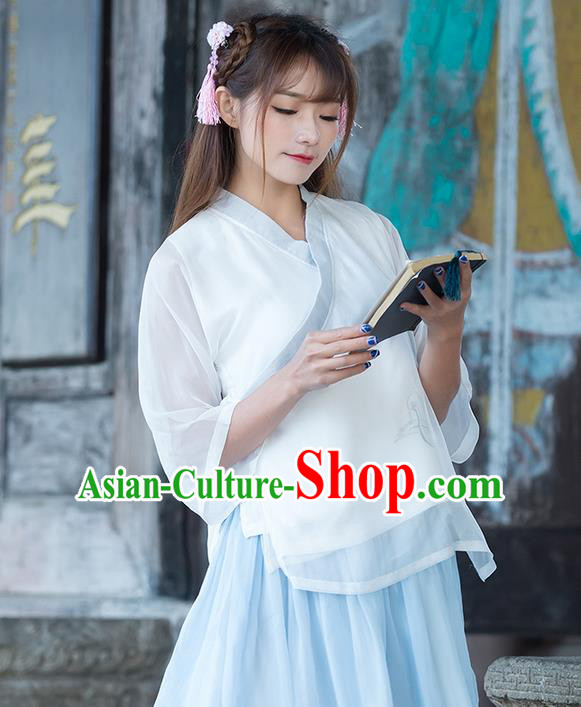 Traditional Ancient Chinese National Costume, Elegant Hanfu Chiffon Shirt, China Tang Suit Slant Opening Blouse Cheongsam Qipao Shirts Clothing for Women