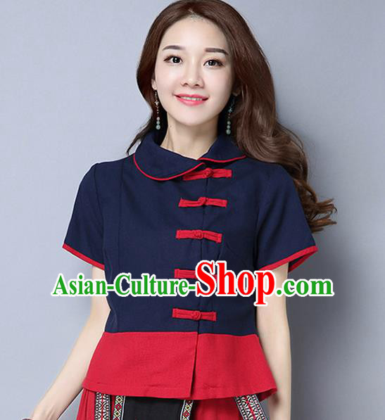 Traditional Chinese National Costume, Elegant Hanfu Lapel Shirt, China Tang Suit Blouse Cheongsam Qipao Navy Shirts Clothing for Women