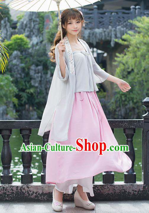 Traditional Chinese Ancient Costume, Elegant Hanfu Clothing Embroidered Sun-Top Cardigan and Dress, China Ming Dynasty Elegant Blouse and Skirt Complete Set for Women