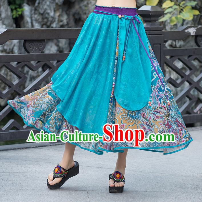 Traditional Ancient Chinese National Pleated Skirt Costume, Elegant Hanfu Chiffon Multicolor Dress, China Tang Dynasty Bust Skirt for Women