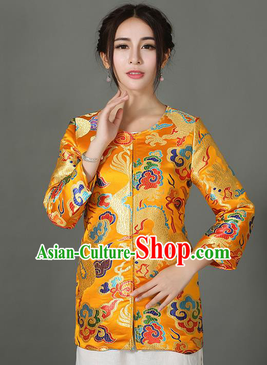 Traditional Ancient Chinese National Costume, Elegant Hanfu Jacquard Dragon and Phoenix Jacket, China Tang Suit Upper Outer Garment Coat Clothing for Women