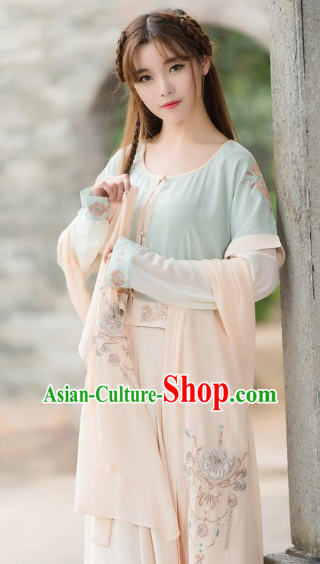 Traditional Ancient Chinese Costume, Elegant Hanfu Clothing Embroidered Blouse and Dress, China Tang Dynasty Princess Elegant Blouse and Skirt Complete Set for Women