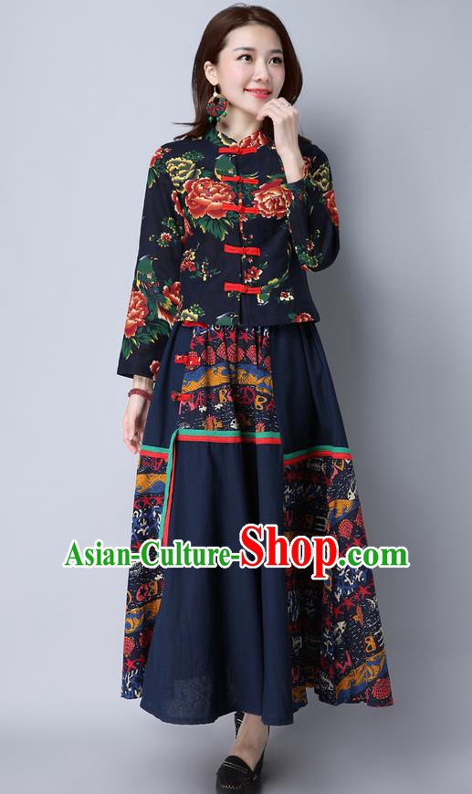 Traditional Ancient Chinese National Costume, Elegant Hanfu Stand Collar Black Jacket, China Tang Suit Plated Buttons Coat, Upper Outer Garment Coat Clothing for Women