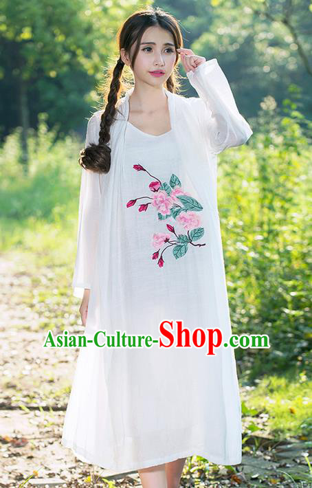 Traditional Ancient Chinese National Costume, Elegant Hanfu White Cardigan and Dress, China Tang Suit Upper Outer Garment Elegant Dress Clothing for Women