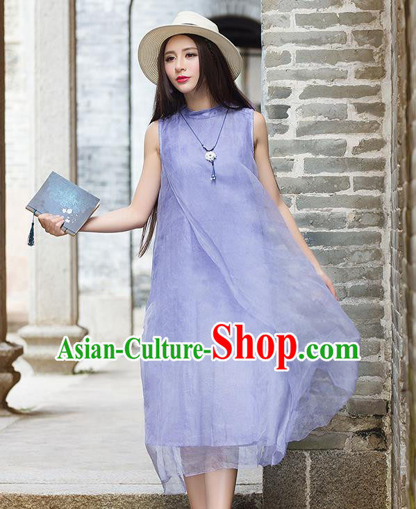 Traditional Ancient Chinese National Costume, Elegant Hanfu Mandarin Qipao Purple Dress, China Tang Suit Chirpaur Republic of China Stand Collar Cheongsam Elegant Dress Clothing for Women