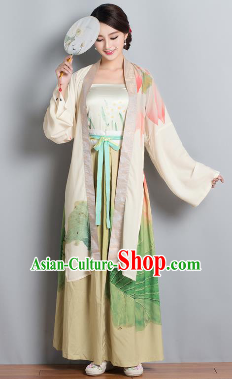 Traditional Ancient Chinese Costume, Elegant Hanfu Clothing Printing Cardigan Blouse Sun-top and Dress, China Song Dynasty Princess Elegant Blouse and Ru Skirt Complete Set for Women