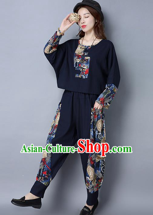 Traditional Chinese National Costume, Elegant Hanfu Gored T-Shirt and Loose Pants Set, China Tang Suit National Minority Blouse and Trousers Clothing for Women