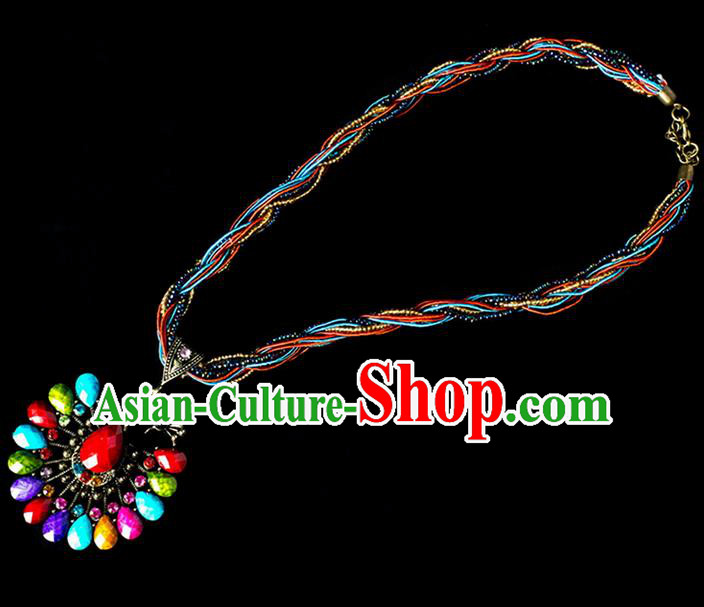 Traditional Chinese Dai Nationality Crafts, Yunan Handmade Colorized Peacock Sweater Chain, China Dai Ethnic Minority Necklace Accessories Pendant for Women