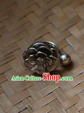 Traditional Chinese Miao Nationality Crafts Jewelry Accessory Classical Flower Ring, Hmong Handmade Miao Silver Palace Finger Ring, Miao Ethnic Minority Ring for Women