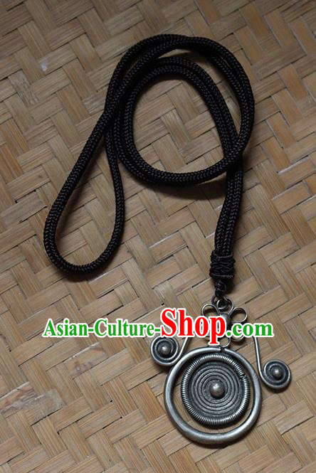 Traditional Chinese Miao Nationality Crafts Jewelry Accessory, Hmong Handmade Miao Silver Pendant, Miao Ethnic Minority Necklace Accessories Sweater Chain Pendant for Women