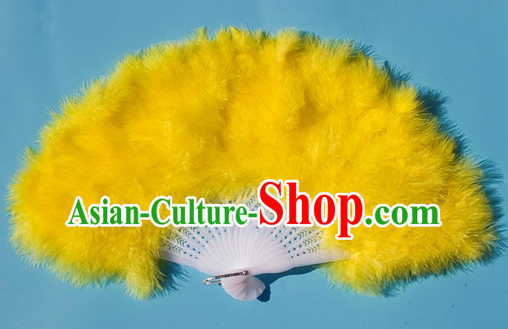 Traditional Handmade Chinese Classical Feather Fans, China Folk Dance Fan Dance Stage Performance Yellow Fan for Women