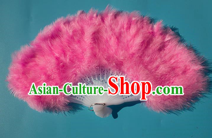 Traditional Handmade Chinese Classical Feather Fans, China Folk Dance Fan Dance Stage Performance Pink Fan for Women
