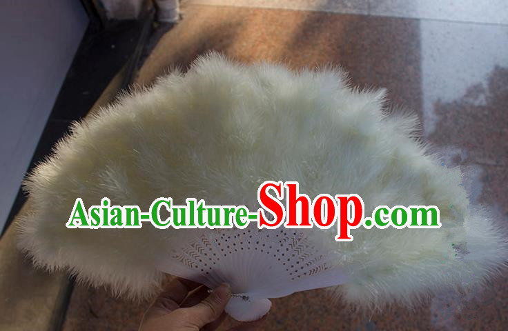 Traditional Handmade Chinese Classical Feather Fans, China Folk Dance Fan Dance Stage Performance Beige Fan for Women