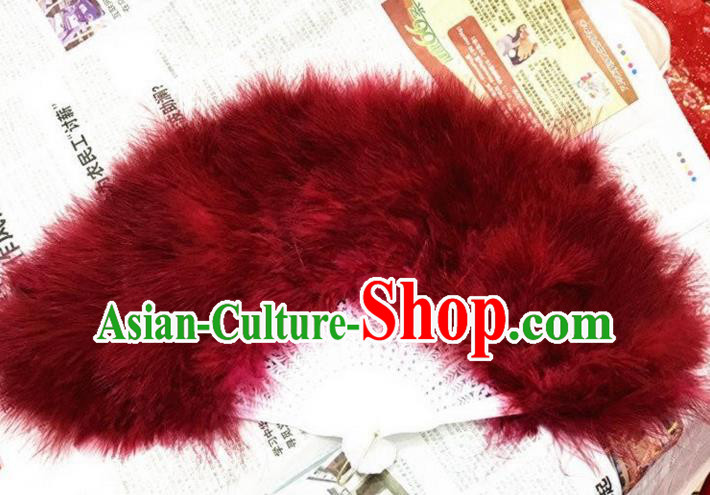 Traditional Handmade Chinese Classical Feather Fans, China Folk Dance Fan Dance Stage Performance Red Fan for Women