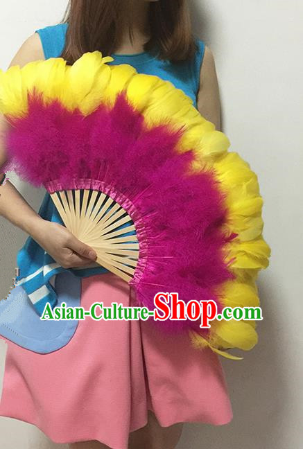 Traditional Handmade Chinese Classical Feather Fans, China Folk Dance Fan Dance Stage Performance Large Size Fan for Women