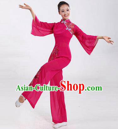 Traditional Chinese Yangge Fan Dancing Costume, Folk Dance Yangko Costume Drum Dance Pink Embroider Clothing for Women