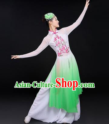 Traditional Chinese Modern Dancing Costume, Women Opening Classic Chorus Singing Group Dance Costume, Folk Dance Yangko Plum Blossom Costume, Modern Dance Green Dress for Women