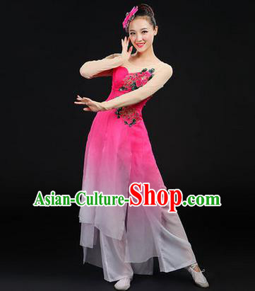 Traditional Chinese Yangge Fan Dancing Costume, Opening Dance Costume, Classic Dance Folk Dance Yangko Costume Drum Dance Pink Peony Clothing for Women