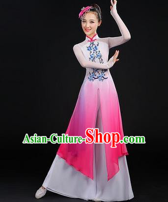 Traditional Chinese Yangge Fan Dancing Costume, Folk Dance Yangko Embroider Plum Blossom Uniforms, Classic Dance Dress Drum Dance Clothing for Women