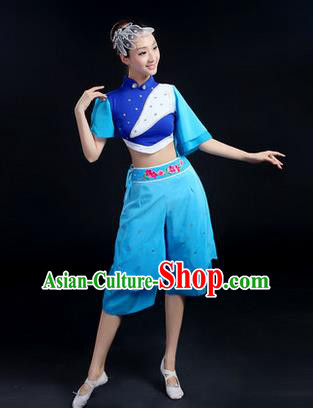 Traditional Chinese Yangge Fan Dancing Costume, Folk Dance Yangko Uniforms, Classic Dance Elegant Dress Drum Dance Clothing for Women