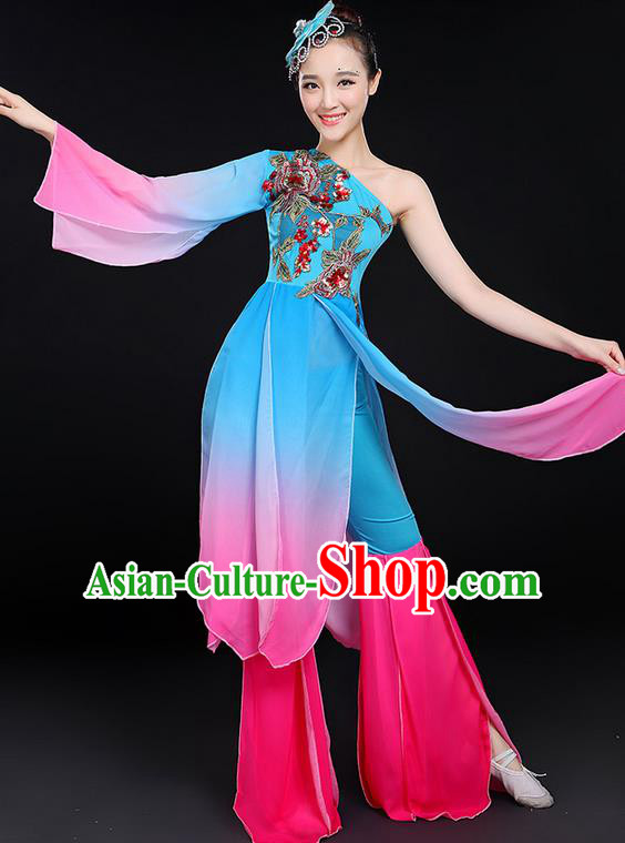 Traditional Chinese Yangge Fan Dancing Costume, Folk Dance Yangko Mandarin Sleeve Uniforms, Classic Lotus Dance Elegant Dress Drum Dance Clothing for Women