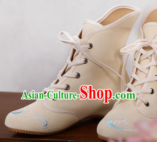 Traditional Chinese Ancient Shoes, China Handmade Embroidered Beige Shoes, Princess Boots for Women