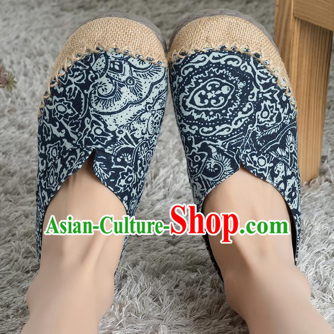 Traditional Chinese Shoes, China Handmade Linen Embroidered Navy Shoes, Ancient Princess Cloth Shoes for Women