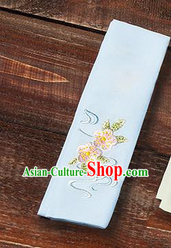 Traditional Ancient Chinese Young Lady Elegant Embroidered Peach Blossom Light Blue Snood Hairlace Bandeau for Women