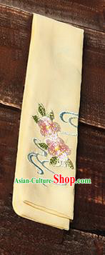 Traditional Ancient Chinese Young Lady Elegant Embroidered Peach Blossom Yellow Snood Hairlace Bandeau for Women