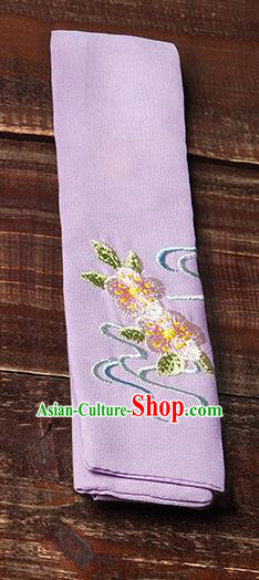 Traditional Ancient Chinese Young Lady Elegant Embroidered Peach Blossom Purple Snood Hairlace Bandeau for Women