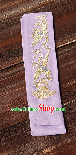 Traditional Ancient Chinese Young Lady Elegant Embroidered Crane Purple Snood Hairlace Bandeau for Women