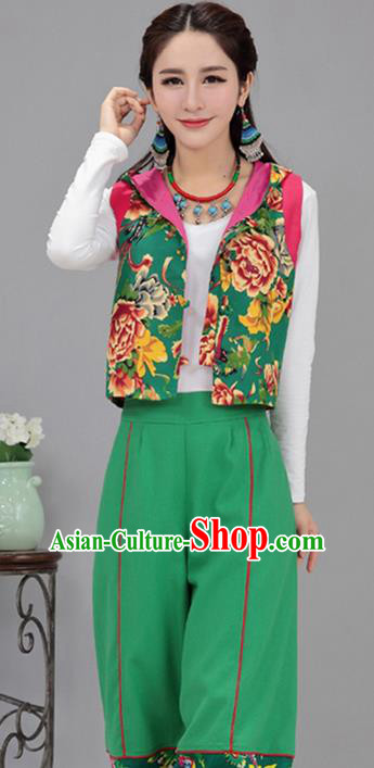 Traditional Chinese National Costume, Elegant Hanfu Vests Green Shirt, China Tang Suit Plated Buttons Chirpaur Blouse Cheong-sam Upper Outer Garment Qipao Shirts Vest Clothing for Women
