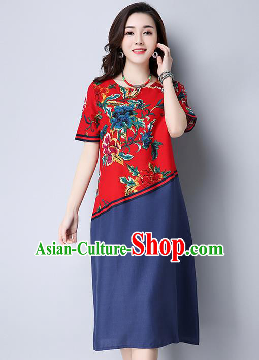 Traditional Ancient Chinese National Costume, Elegant Hanfu Printing Red Dress, China Tang Suit Chirpaur Garment Elegant Dress Clothing for Women