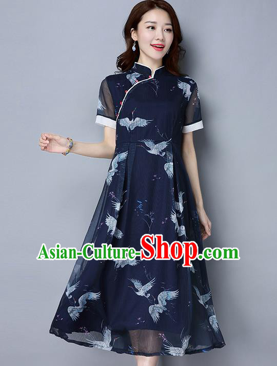Traditional Ancient Chinese National Costume, Elegant Hanfu Mandarin Qipao Printing Crane Dress, China Tang Suit Upper Outer Garment Elegant Dress Clothing for Women