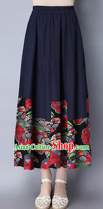 Traditional Ancient Chinese National Pleated Skirt Costume, Elegant Hanfu Folk Dance Long Navy Dress, China Tang Suit Bust Skirt for Women