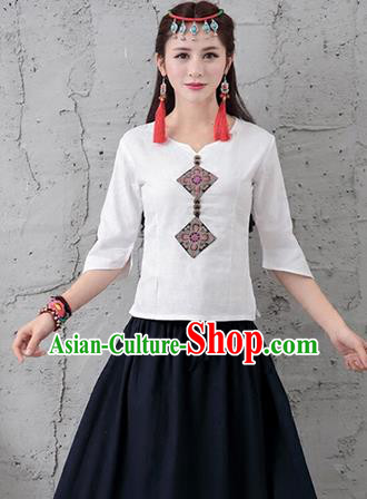 Traditional Chinese National Costume, Elegant Hanfu Embroidery T-Shirt, China Tang Suit Republic of China Plated Buttons Chirpaur Blouse Cheong-sam Upper Outer Garment Qipao Shirts Clothing for Women