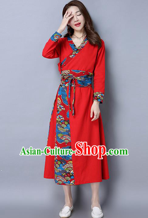 Traditional Ancient Chinese National Costume, Elegant Hanfu Mandarin Qipao Joint Red Dress, China Tang Suit Cheongsam Garment Elegant Dress Clothing for Women