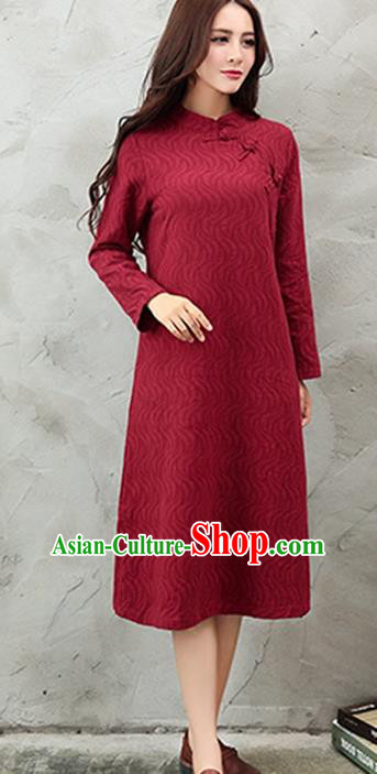 Traditional Chinese National Costume, Elegant Hanfu Red Slant Opening Dress, China Tang Suit Chirpaur Cheongsam Garment Elegant Dress Clothing for Women
