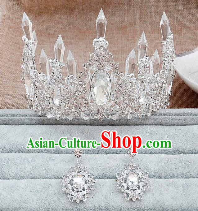 Top Grade Handmade Chinese Classical Hair Accessories, Children Headband Crystal Princess Royal Crown Silvery Coronet and Earrings, Hair Sticks Hair Jewellery, Hair Clasp for Kids Girls