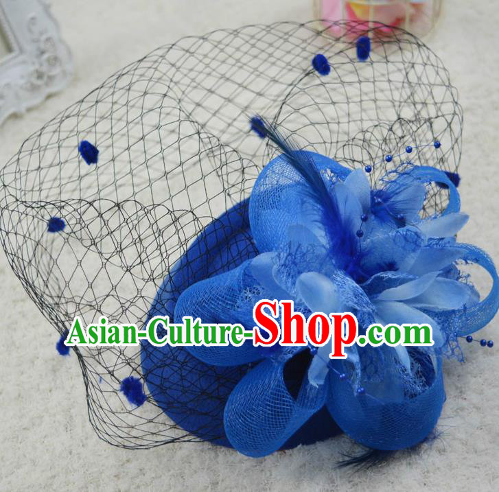 Top Grade Handmade Chinese Classical Hair Accessories, Children Baroque Style Headband Princess Blue Veil Top-hat, Hair Sticks Headwear Hats for Kids Girls