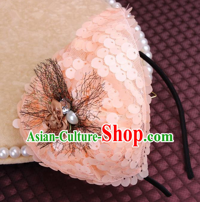 Top Grade Handmade Chinese Classical Hair Accessories, Children Baroque Style Headband Princess Pink Paillette Hair Clasp, Hair Sticks Hair Jewellery for Kids Girls