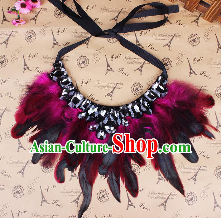 Top Grade Handmade Chinese Classical Accessories, Children Baroque Style Necklace, Full Dress Red Feather Torques Collar for Kids Girls
