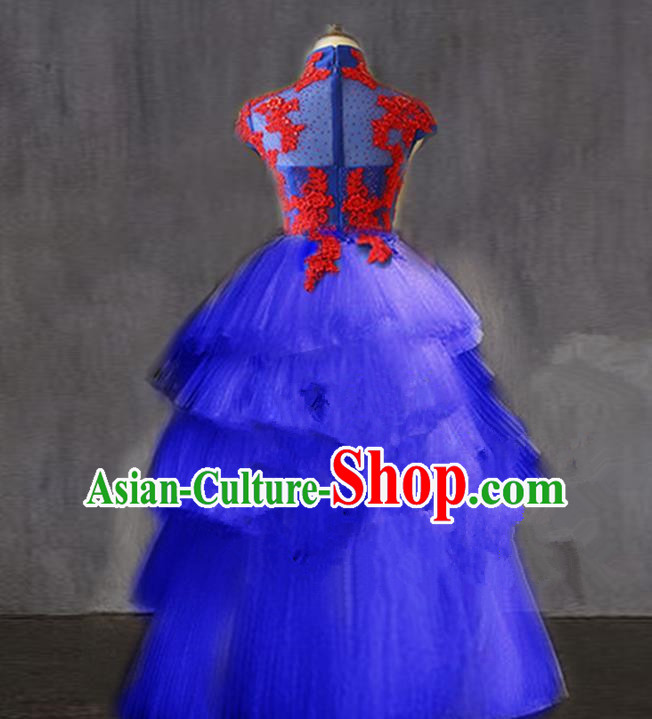 Traditional Chinese Modern Dancing Compere Performance Costume, Children Opening Classic Chorus Singing Group Dance Princess Long Trailing Full Dress, Modern Dance Halloween Party Dress for Girls Kids