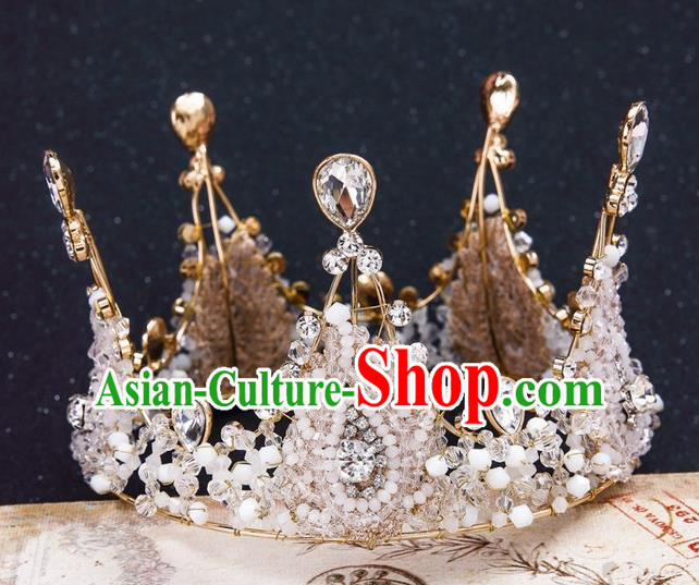Top Grade Handmade Classical Hair Accessories, Children Baroque Style Queen Crystal Royal Round Crown Hair Jewellery Hair Clasp for Kids Girls