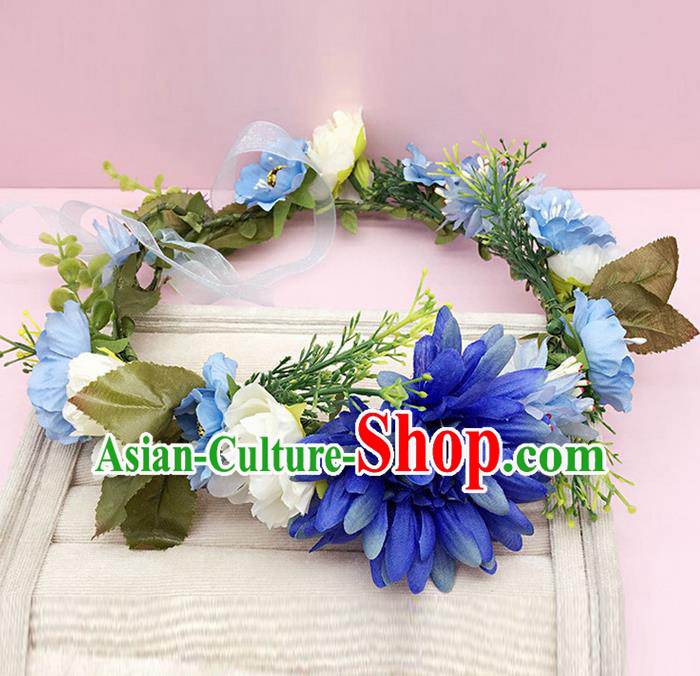 Top Grade Handmade Classical Hair Accessories Hairpins Wreath, Children Baroque Style Blue Flowers Garland Bobby Pin Hair Clasp for Kids Girls