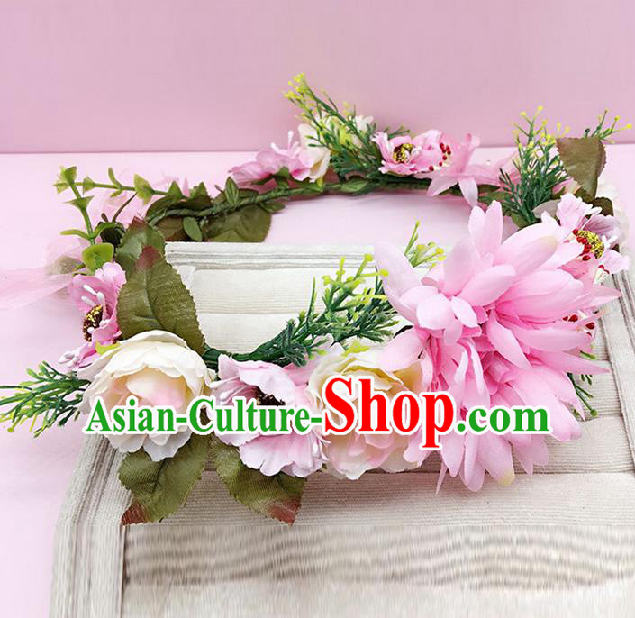 Top Grade Handmade Classical Hair Accessories Hairpins Wreath, Children Baroque Style Pink Flowers Garland Bobby Pin Hair Clasp for Kids Girls