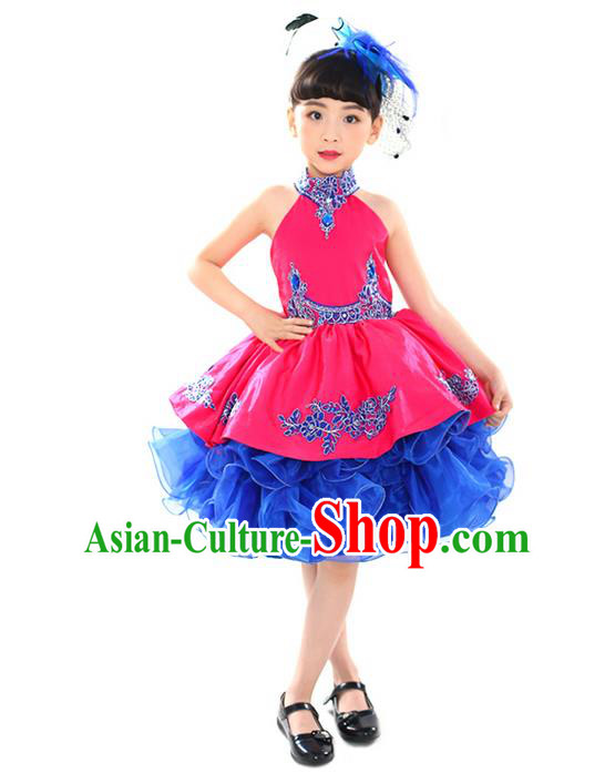 Top Grade Professional Compere Performance China Style Catwalks Costume, Children Chorus Singing Group Paillette Full Dress Modern Dance Bubble Dress for Girls Kids