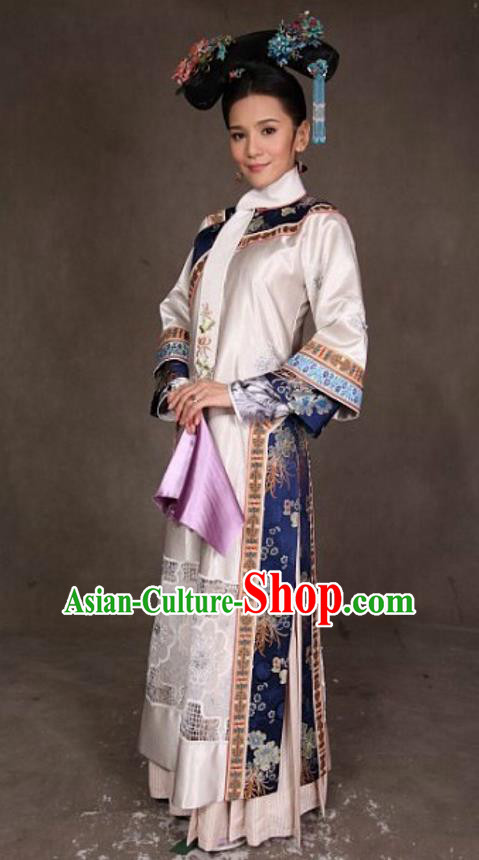 Traditional Ancient Chinese Qing Dynasty Senior Concubine Costume and Handmade Headpiece Complete Set, Chinese Zhen Huan Manchu Princess Imperial Consort Clothing for Women