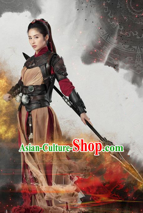 Traditional Ancient Chinese Swordswoman Armour Costume, Chinese Ming Dynasty Chivalrous Heroine Battle Suit, Cosplay Chinese Television Swords of Legends Hanfu Clothing for Women