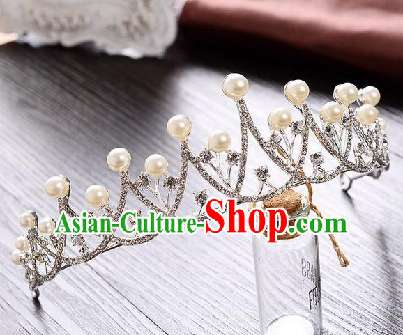 Top Grade Handmade Classical Hair Accessories, Children Baroque Style Pearl Princess Wedding Royal Crown Hair Jewellery Hair Clasp for Kids Girls